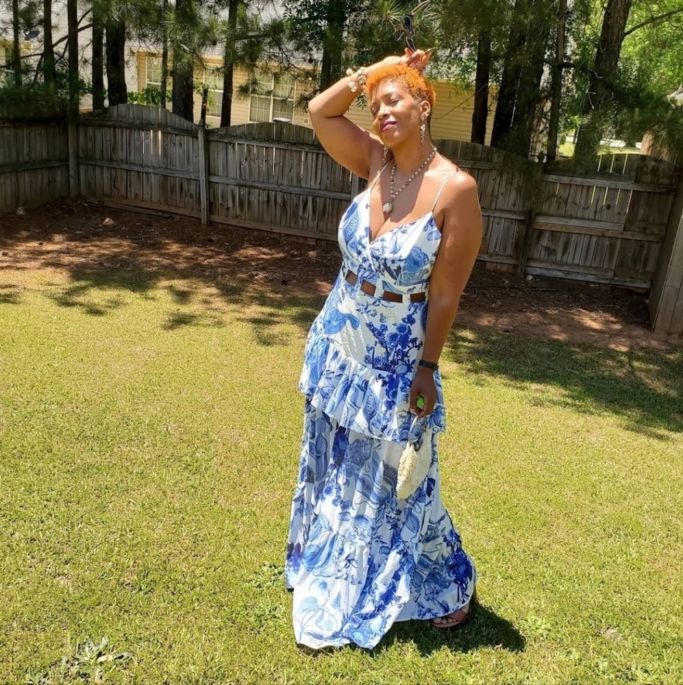 ⚡️Elegant Blue and White Floral Maxi Dress